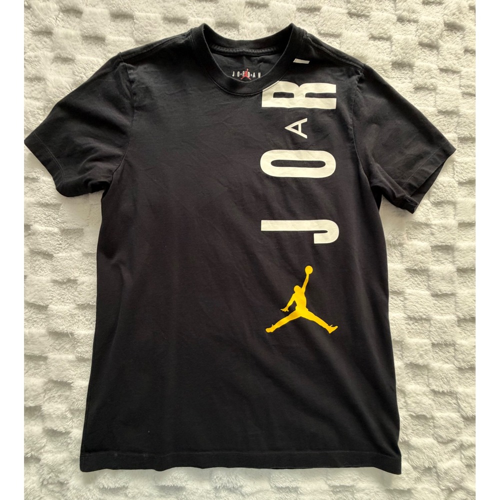 Jordan Mens Black Vertical Logo Jumpman Graphic T-Shirt Medium Cotton Tee -EUC